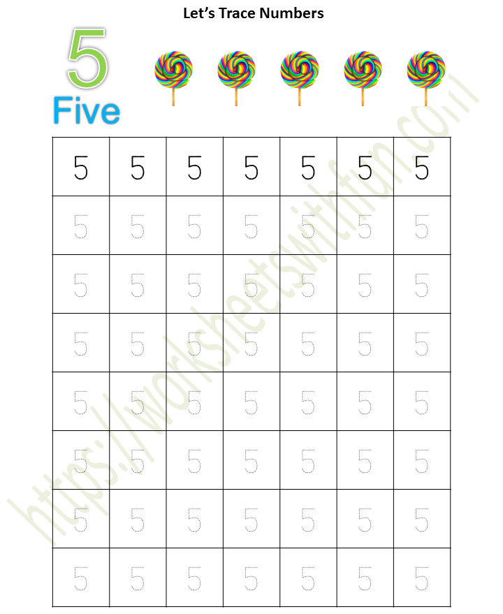 Mathematics Preschool Number 5 Tracing